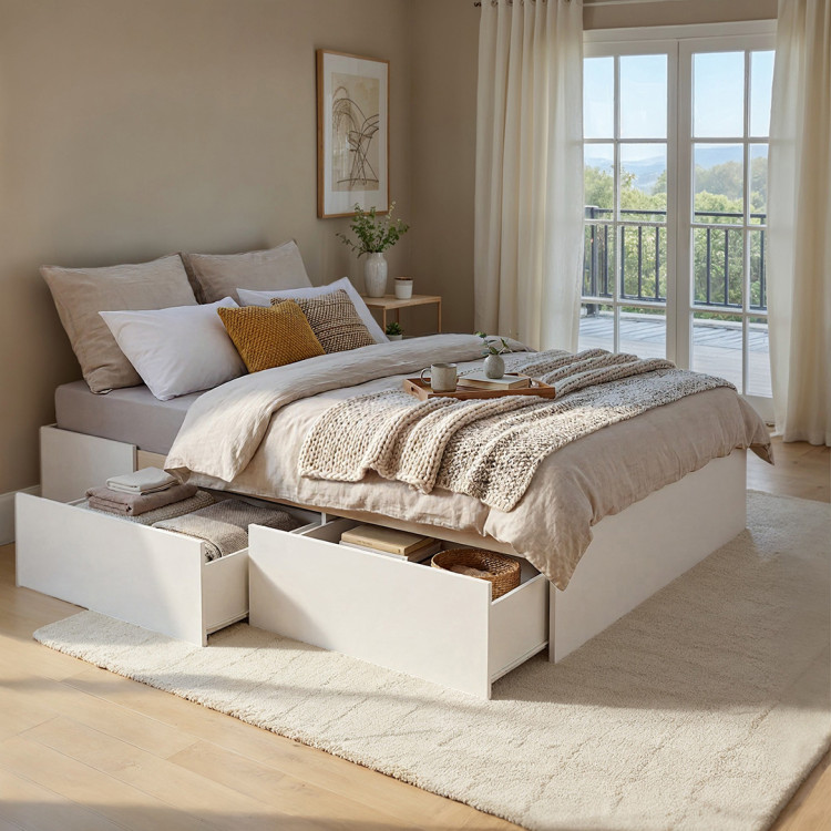 Lit adulte moderne blanc avec sommier Shiva