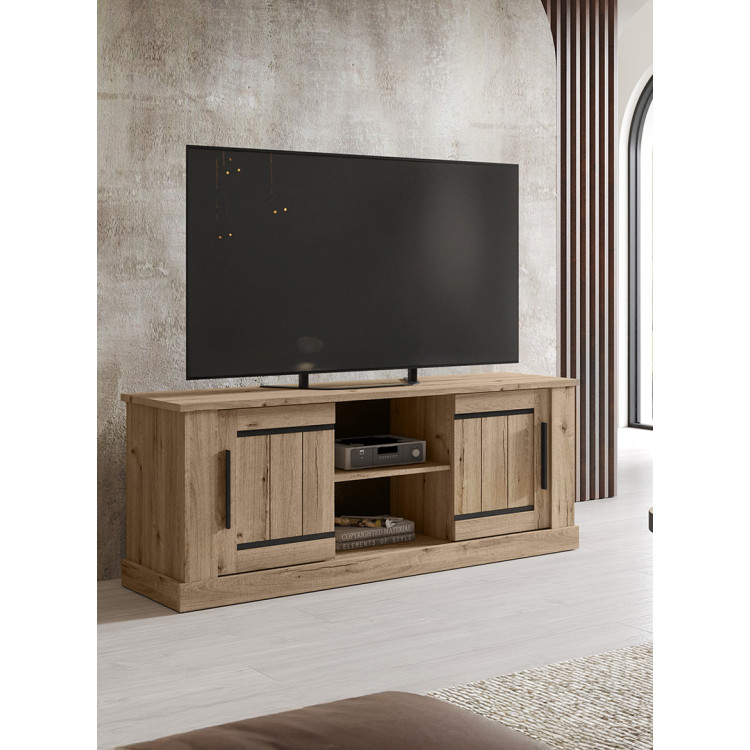 Meuble TV style campagne 145 cm chêne copper Curby