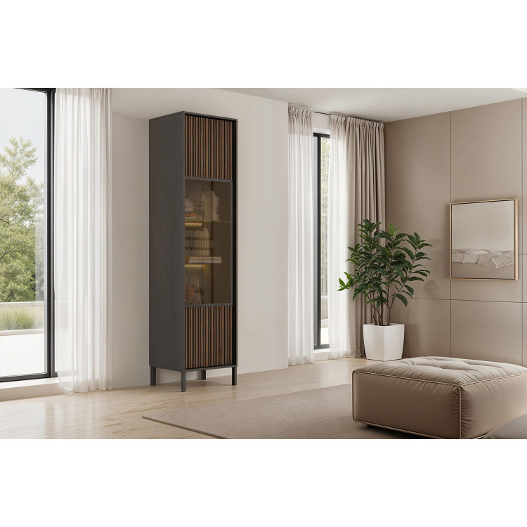 Vitrine moderne 1 porte lave/mercure Cristina