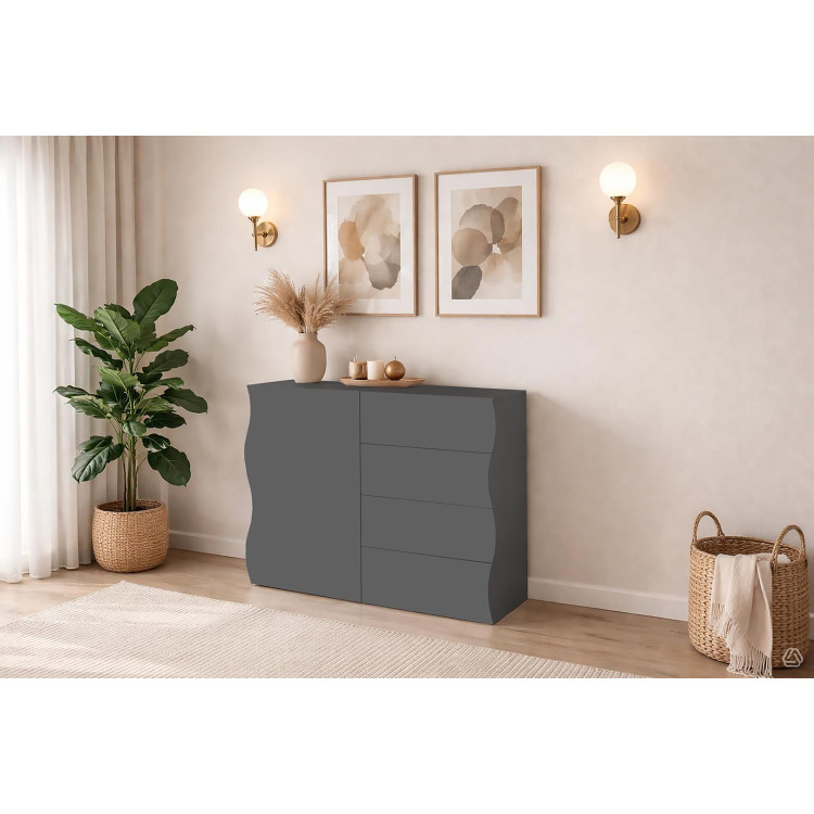 Buffet/bahut moderne 90 cm blanc anthracite mat Onida