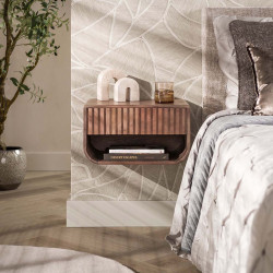 Chevet suspendu style nature en acacia massif brun Heline