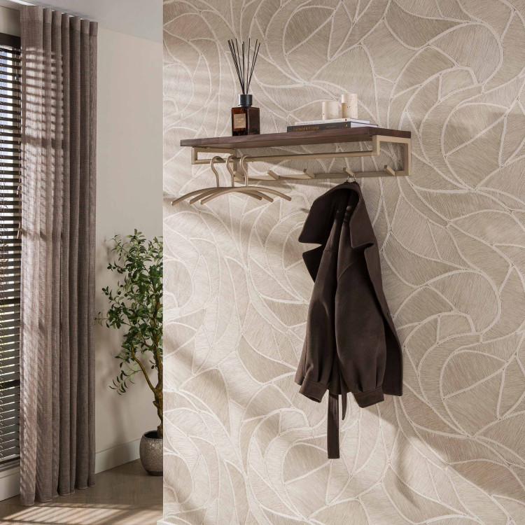 Portemanteau mural industriel métal beige et acacia massif Diuty