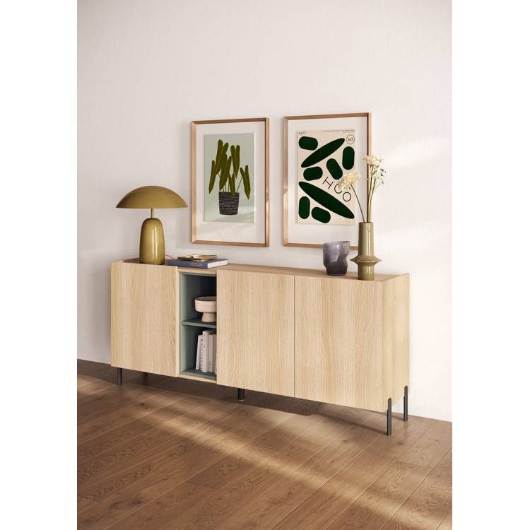 Buffet/bahut moderne 180 cm chêne linberg/olive Buddy