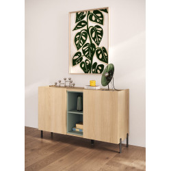 Buffet/bahut moderne 130 cm chêne linberg/olive Buddy