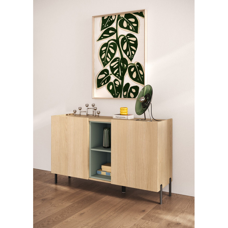 Buffet/bahut moderne 130 cm chêne linberg/olive Buddy
