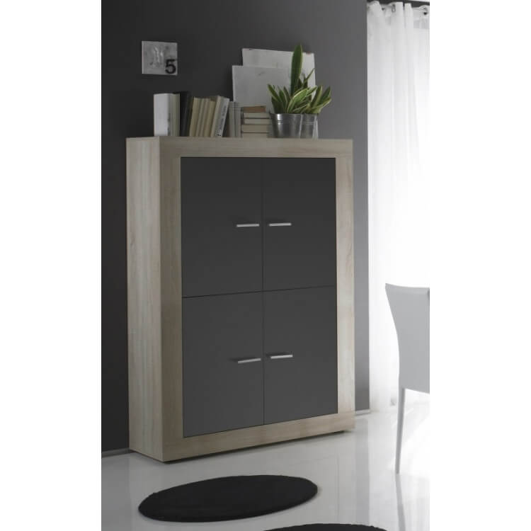 Argentier contemporain 4 portes pleines chêne sonoma/gris opaque Constance