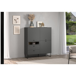 Buffet haut moderne 122 cm gris anthracite Belinda