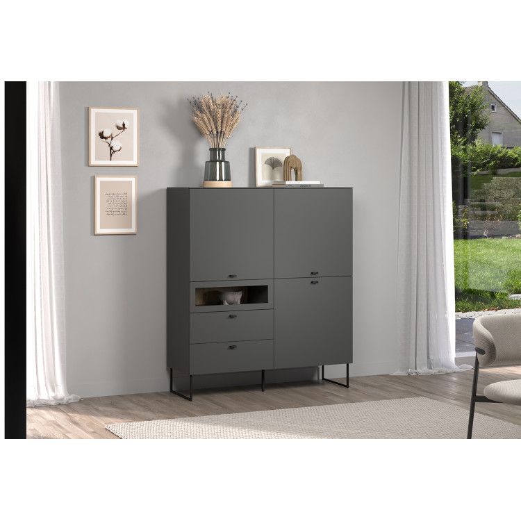 Buffet haut moderne 122 cm gris anthracite Belinda