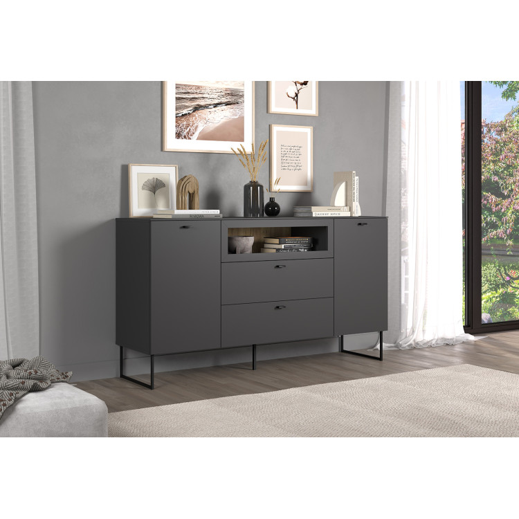 Buffet/bahut moderne 152 cm gris anthracite Belinda