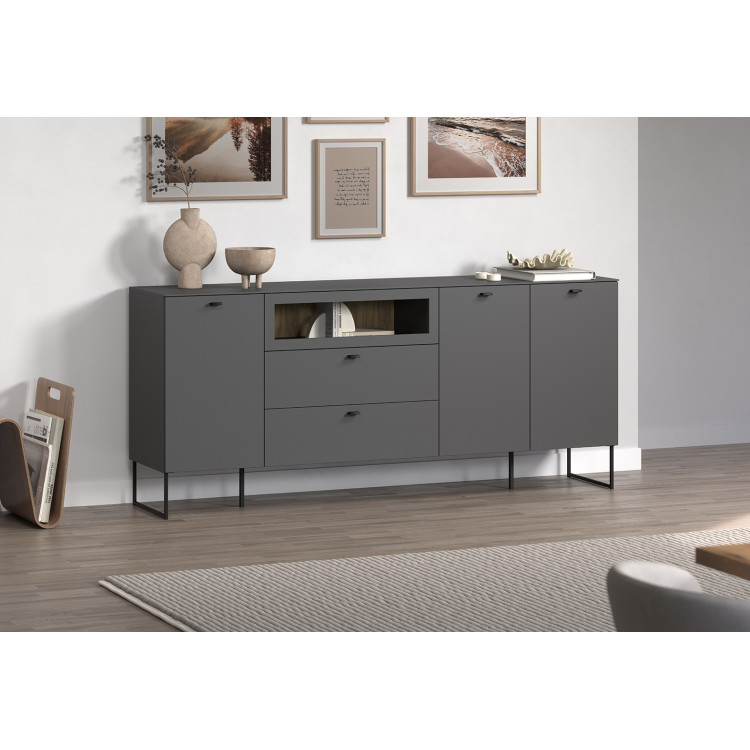 Buffet/bahut moderne 191 cm gris anthracite Belinda