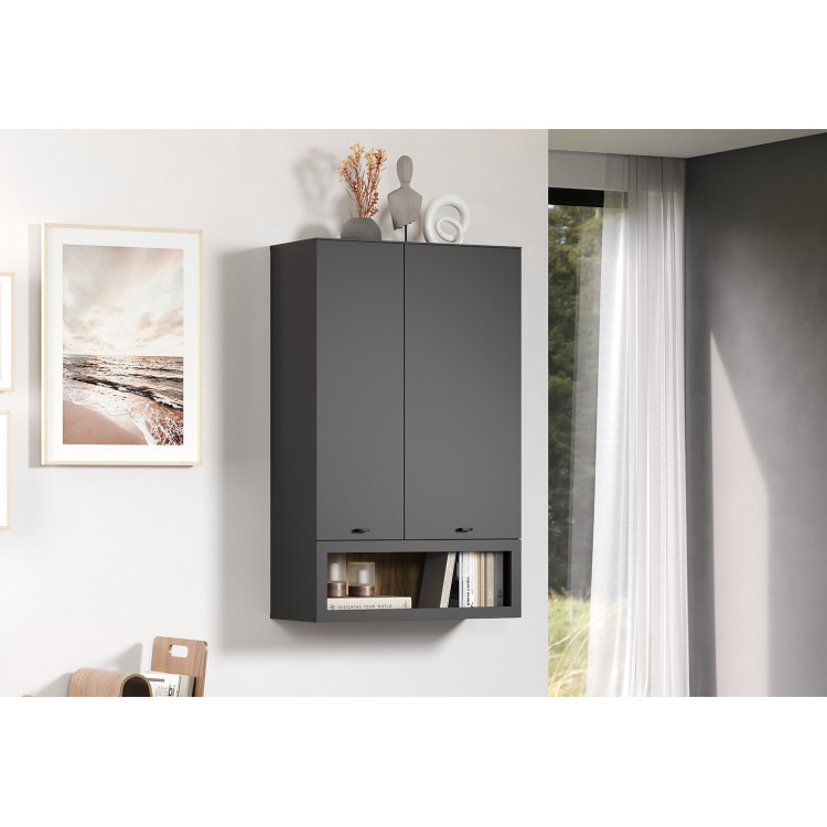 Meuble de rangement mural 80 cm moderne gris anthracite Belinda