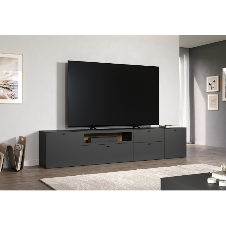 Meuble TV moderne 280 cm gris anthracite Belinda