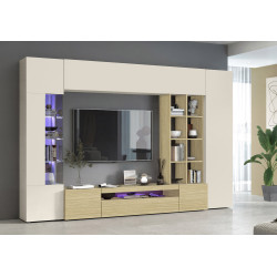 Banc TV moderne blanc cachemire/chêne wotan Keops