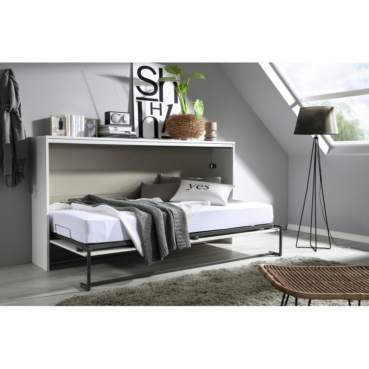 Lit escamotable horizontal 90x200 cm blanc Alberto