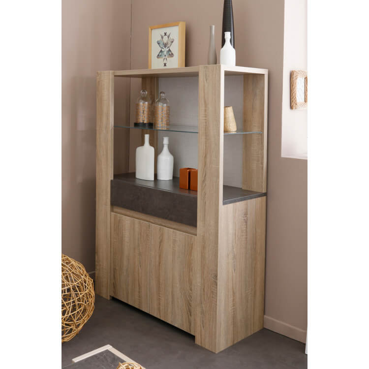 Argentier contemporain 2 portes/1 tiroir coloris chêne/bêton Avorio