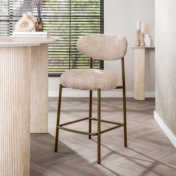 Lot de 2 tabourets de bar modernes en tissu sable Rudy