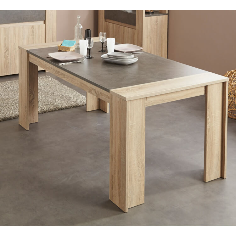 Table de salle à manger rectangulaire coloris chêne/bêton Avorio
