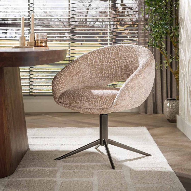 Lot de 2 chaises pivotantes modernes en tissu Monti sable/brun Coop
