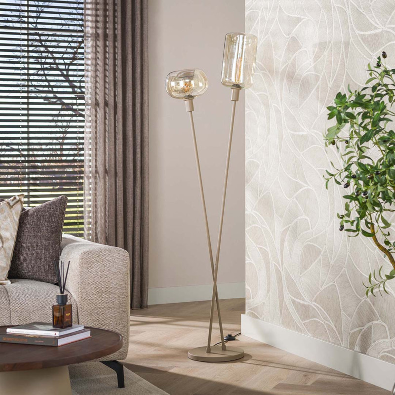Lampadaire industriel H 174 cm en m&eacute;tal beige Siria