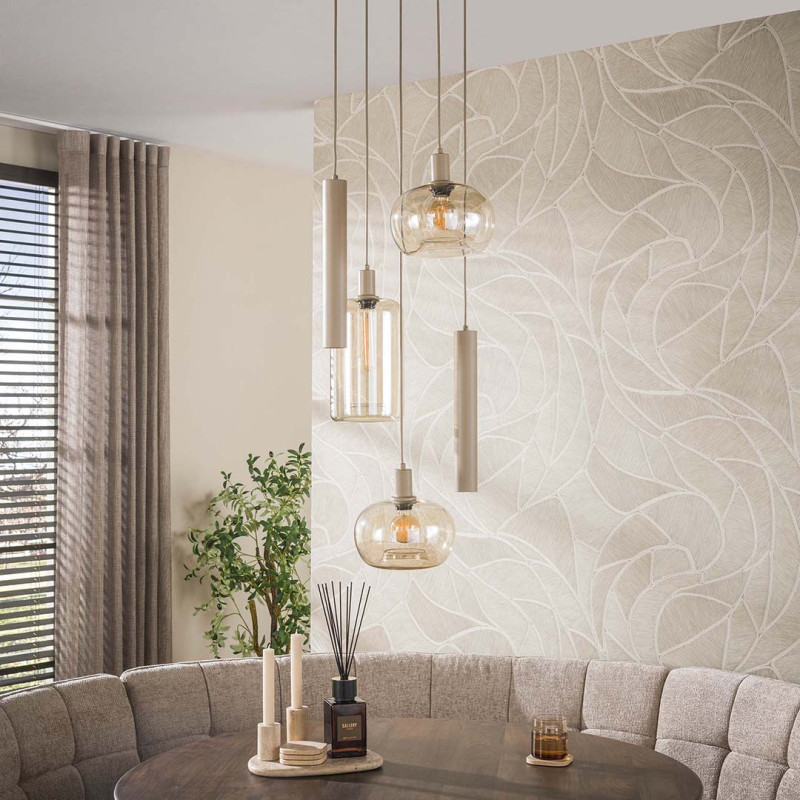 Suspension industrielle en m&eacute;tal beige 5 lampes Siria