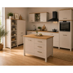 Îlot central de cuisine contemporain 1P/3T chêne/cachemire Mylena