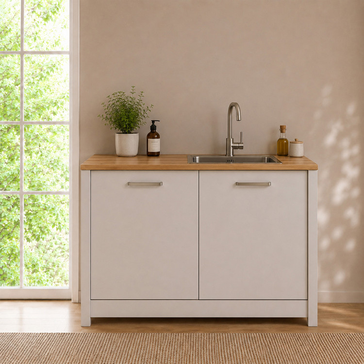 Meuble sous évier de cuisine contemporain chêne/cachemire Mylena