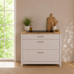 Meuble bas de cuisine 3T contemporain chêne/cachemire Mylena