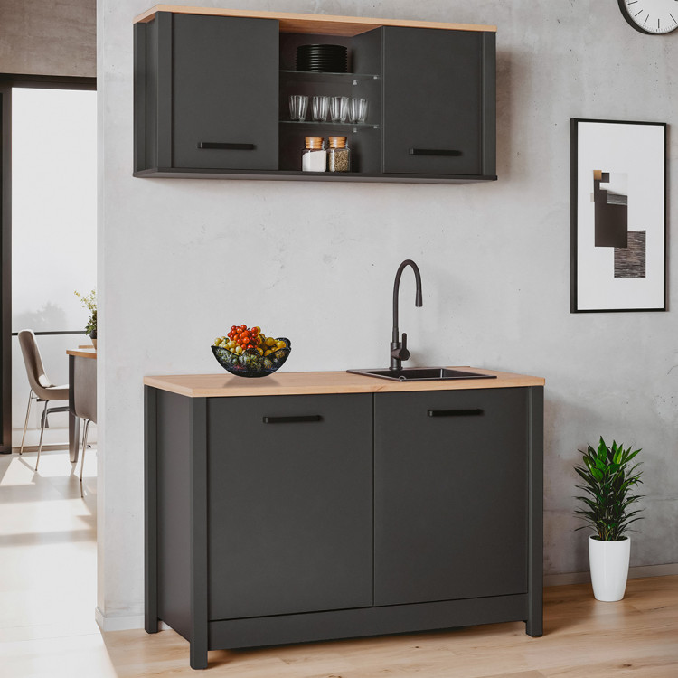 Meuble sous évier de cuisine contemporain chêne/anthracite Mylena