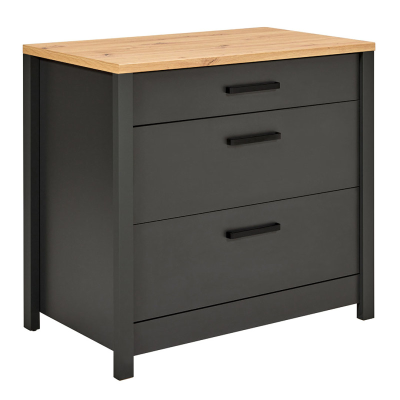 Meuble bas de cuisine 3T contemporain chêne/anthracite Mylena Anthracite/chêne — Anthracite — vue 3