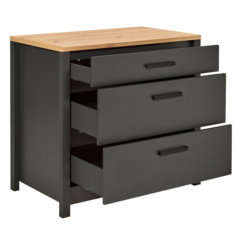 Meuble bas de cuisine 3T contemporain chêne/anthracite Mylena Anthracite/chêne — Anthracite — vue 4