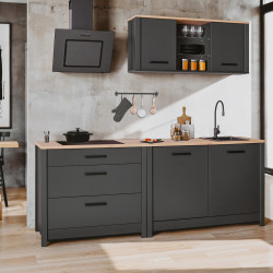 Meuble bas de cuisine 3T contemporain chêne/anthracite Mylena