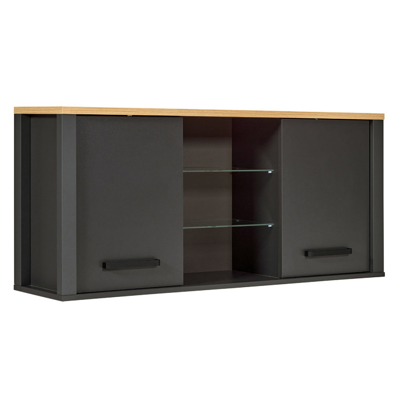 Meuble haut de cuisine contemporain chêne/anthracite Mylena Anthracite/chêne — Anthracite — vue 3