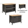 Îlot central de cuisine contemporain 1P/3T anthracite/chêne Mylena
