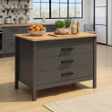 &Icirc;lot central de cuisine contemporain 3T anthracite/ch&ecirc;ne Mylena