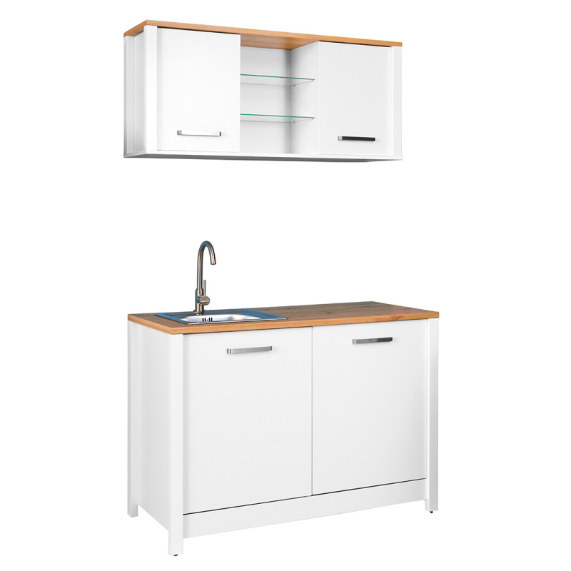 Kitchenette 2 éléments contemporaine blanc/chêne Mylena Blanc/chêne — Blanc — vue 3