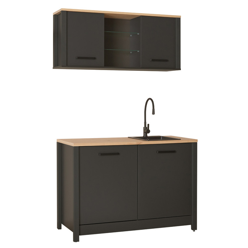 Kitchenette 2 éléments contemporaine chêne/anthracite Mylena Anthracite/chêne — Anthracite — vue 3