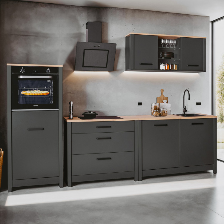 Bloc cuisine 300 cm contemporain chêne/anthracite Mylena