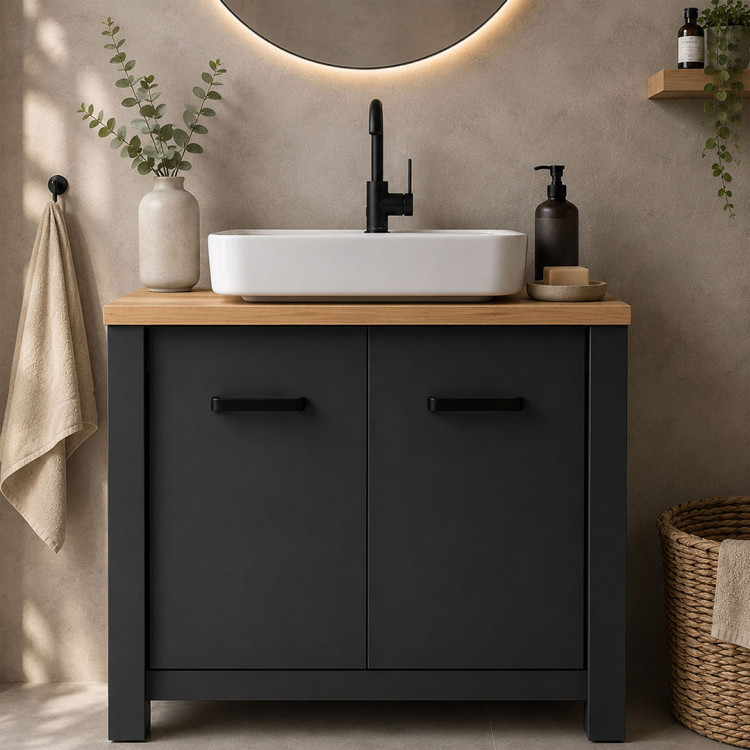 Meuble sous lavabo moderne anthracite/chêne Venitia