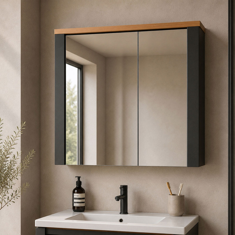 Armoire de toilette moderne anthractie/chêne Venitia