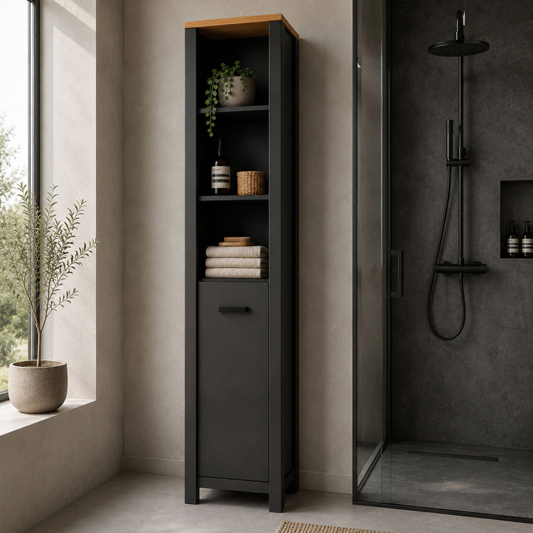 Colonne de salle de bain 1P moderne anthracite/chêne Venitia