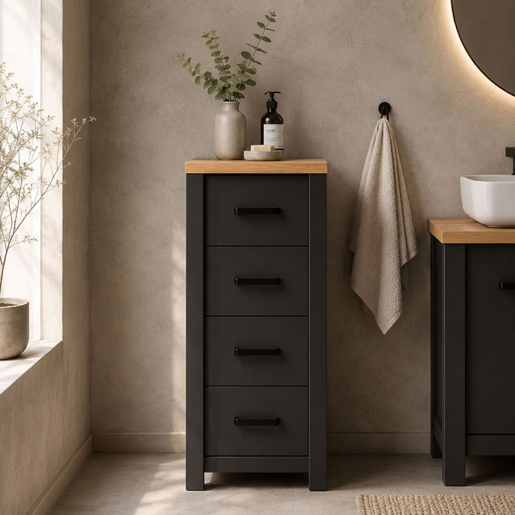 Meuble bas de salle de bain moderne anthracite/chêne Venitia