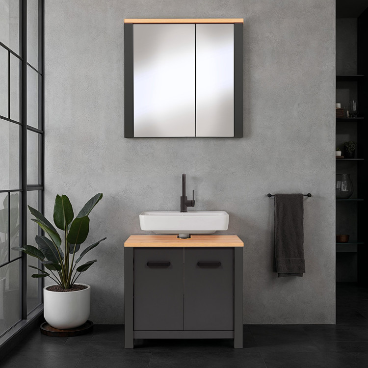 Ensemble salle de bain moderne 2 éléments anthracite/chêne Venitia