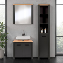 Ensemble salle de bain moderne 3 éléments anthracite/chêne Venitia