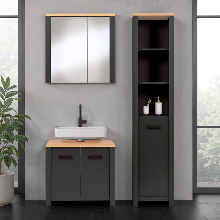Ensemble salle de bain moderne 3 éléments anthracite/chêne Venitia