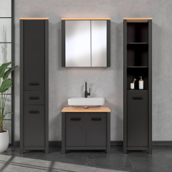 Ensemble salle de bain moderne 4 éléments anthracite/chêne Venitia