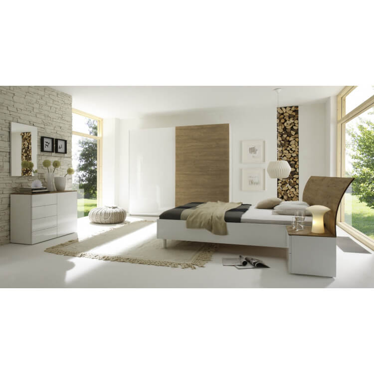 Chambre adulte complète design blanc laqué/miel Cordula