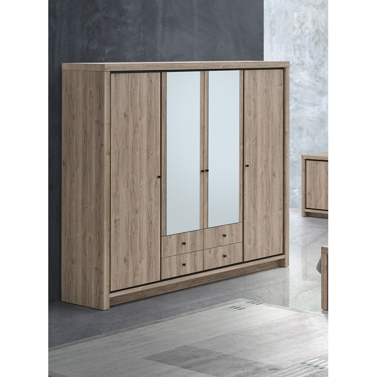 Armoire adulte contemporaine 4 portes chêne summer Eluard