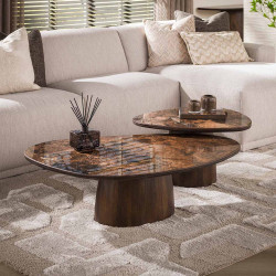 Lot de 2 tables basses triangulaires en manguier massif Esmira