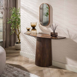 Console demi-lune moderne en bois de manguier massif Esmira