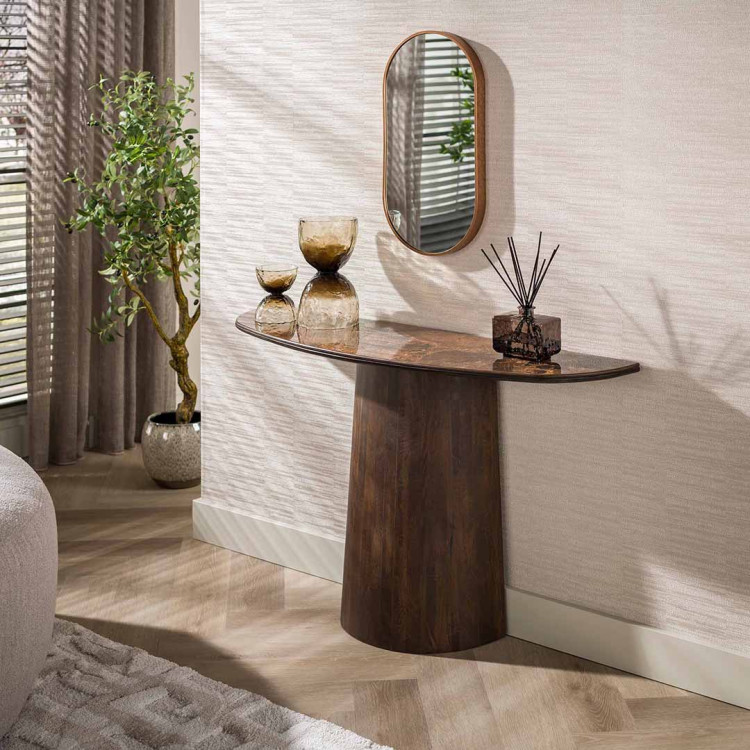 Console demi-lune moderne en bois de manguier massif Esmira
